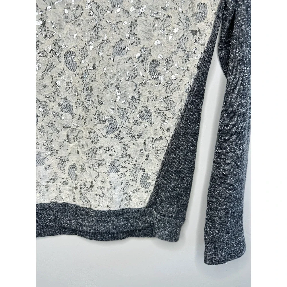 Vanity Grey Lace Knit Top Size S Long Sleeve Y2K Indie Sleaze Dark Cottagecore - Picture 6 of 11